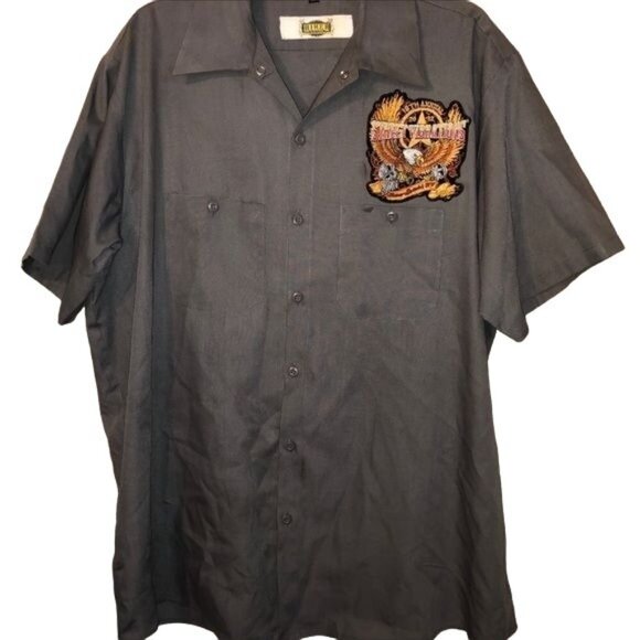 Biker st vibration button up gray biker collar shirt patch eagle 2012 18th READ - Picture 2 of 5